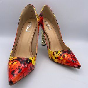 FSJ Red Graffiti Gold Metal Chain Chunky High Heel